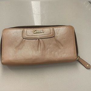Coach Light Brown Long Zip Around Wallet